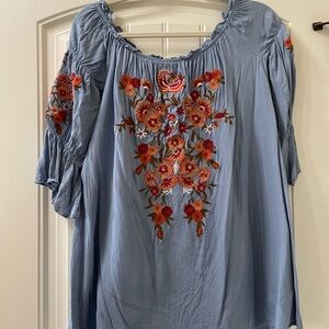 Embroidered Blue Women's Top